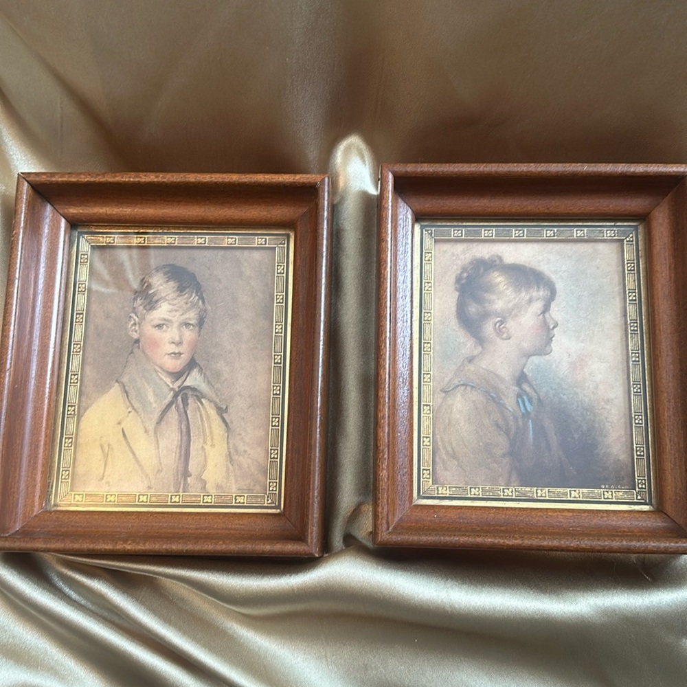 Framed Victorian Style prints by Edward Gross Co. maple frames with a gold